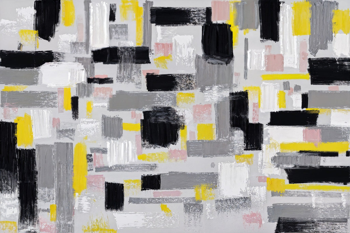 Cuadro abstracto amarillo sobre grises - la obra