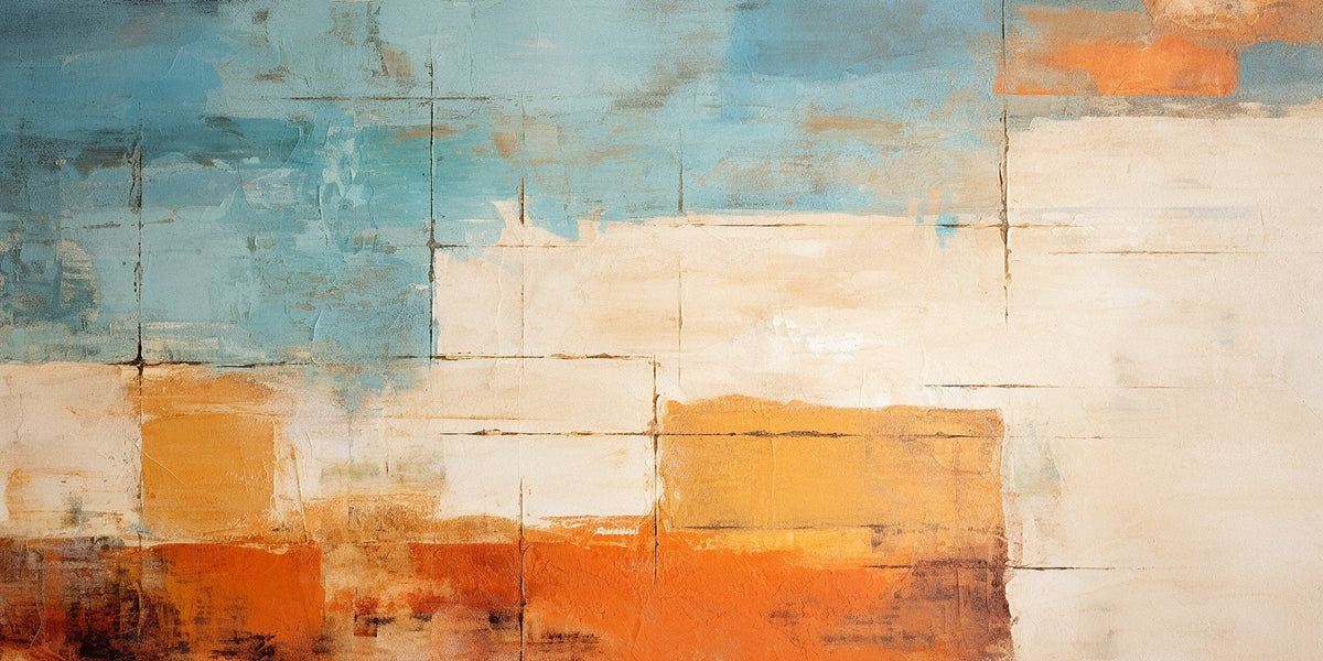 Cuadro Abstracto ocre, turquesa y naranja - la obra