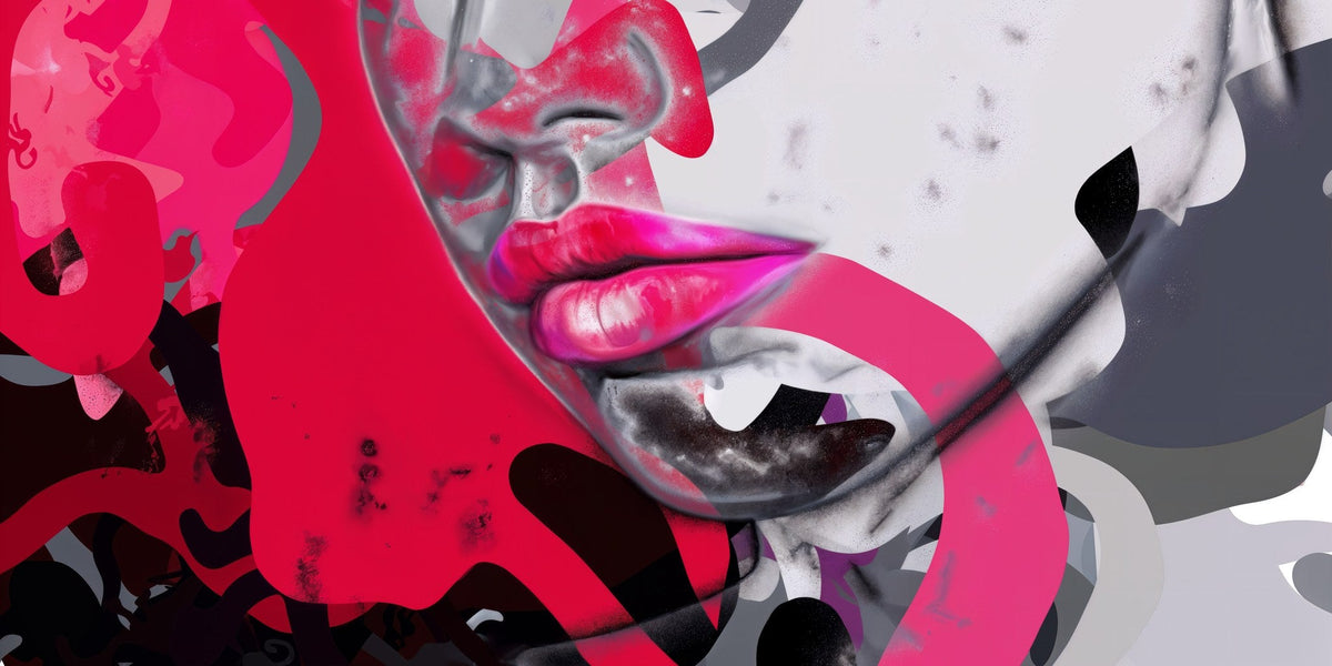 Labios de mujer en rojo, magenta y grises - la obra