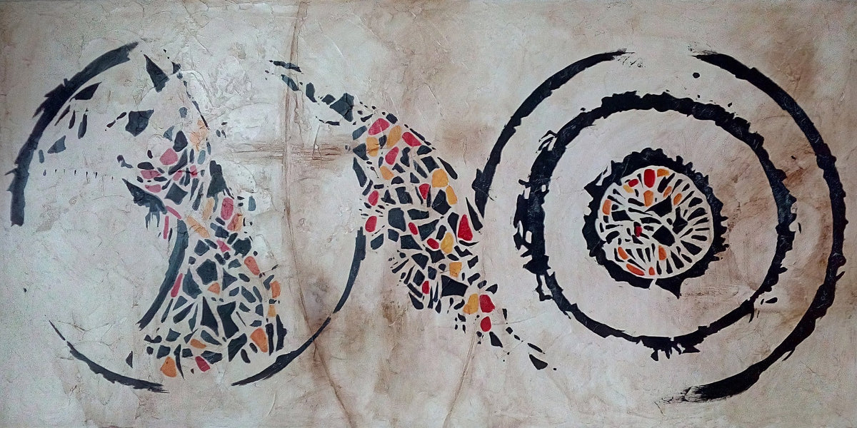 Círculos abstractos con colores y fondo sepia - la obra