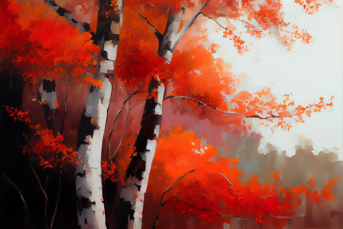 Cuadro de árbol en naranja y rojo - la obra