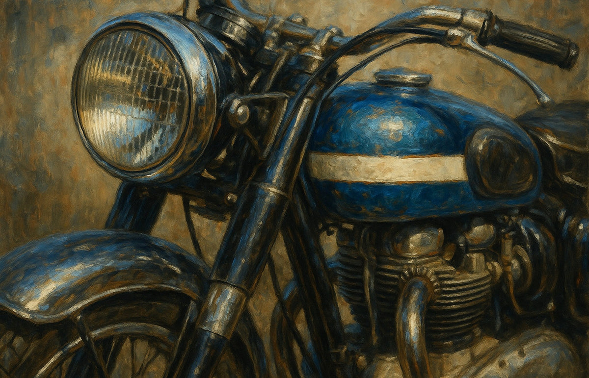 Cuadro de Moto Clásica en Azul - la obra