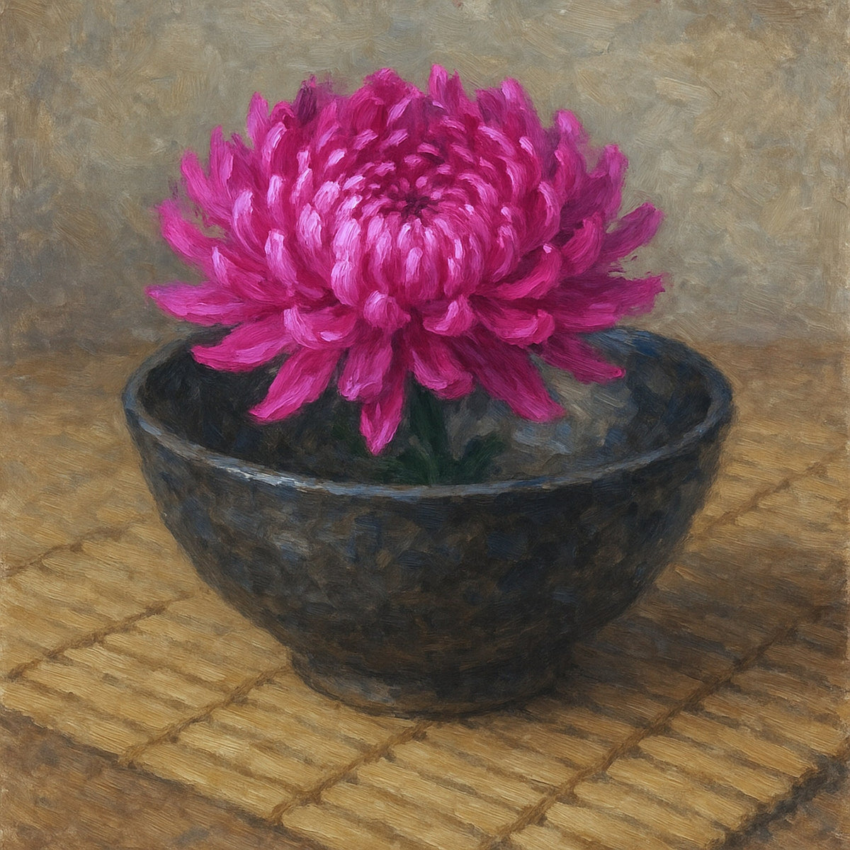 Cuadro de Flor magenta zen en jarrón - la obra