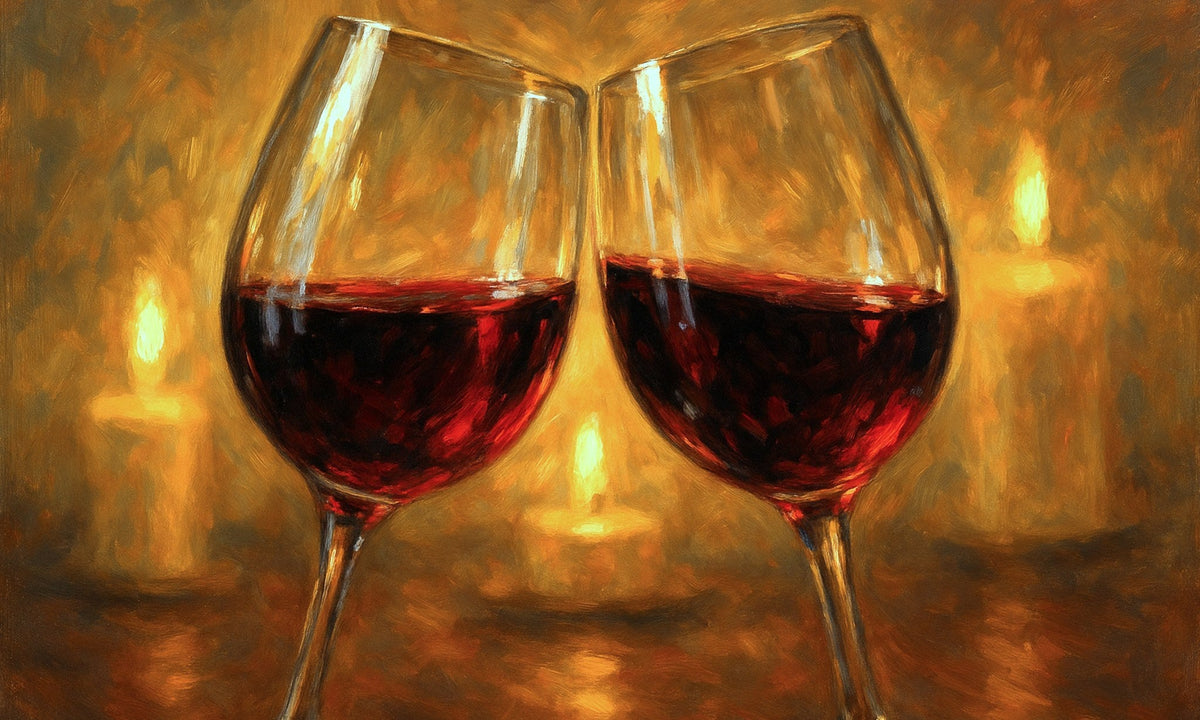 Cuadro Brindis copas de vino y velas - la obra