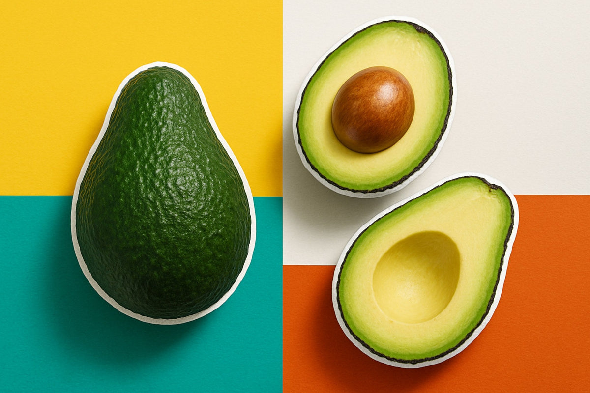 Aguacates pop art naranja, turquesa y amarillo - la obra