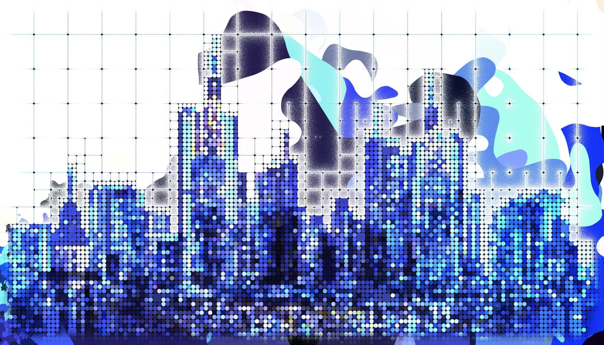 Skyline abstracto pop art en azules - la obra