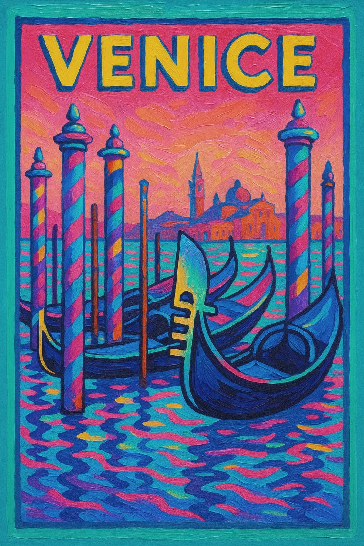 Cuadro de Venecia colorido en magenta y azules - la obra