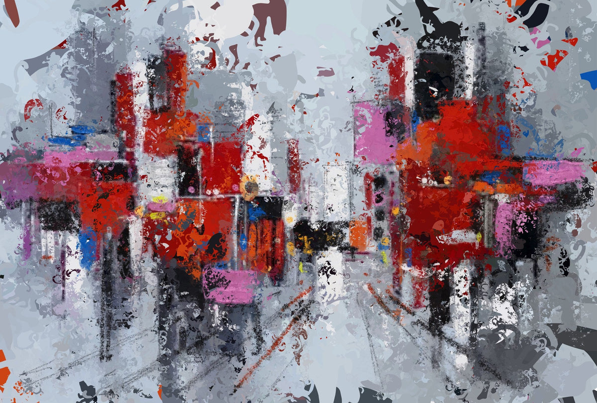 Ciudad abstracta en rojos - la obra