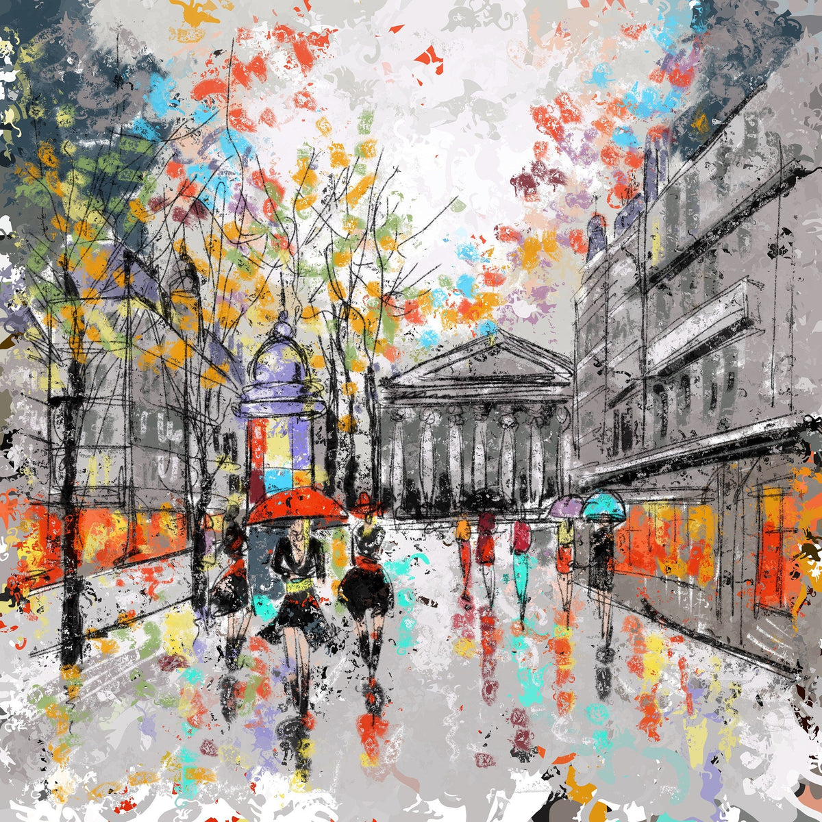 Cuadro parisino urbano con paseantes - la obra