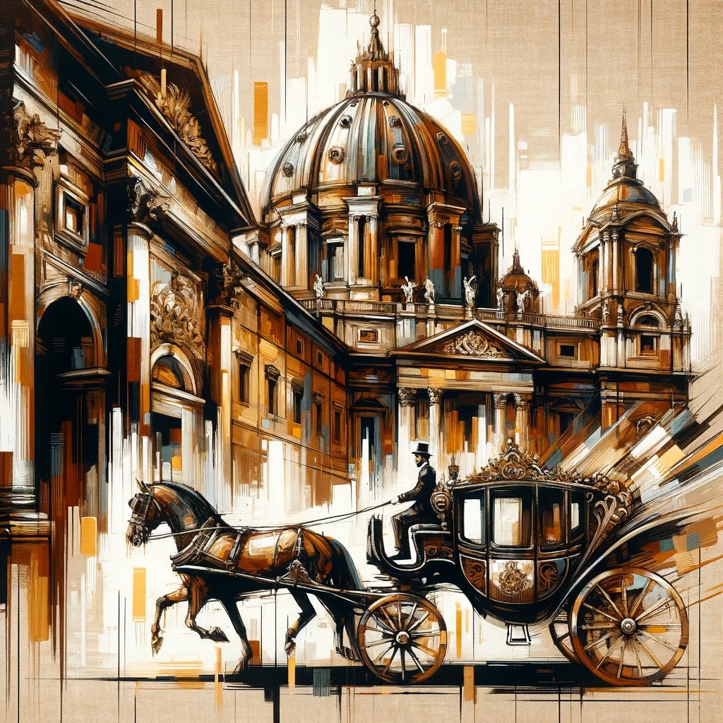Cuadro de Escena Urbana con Carruaje - la obra
