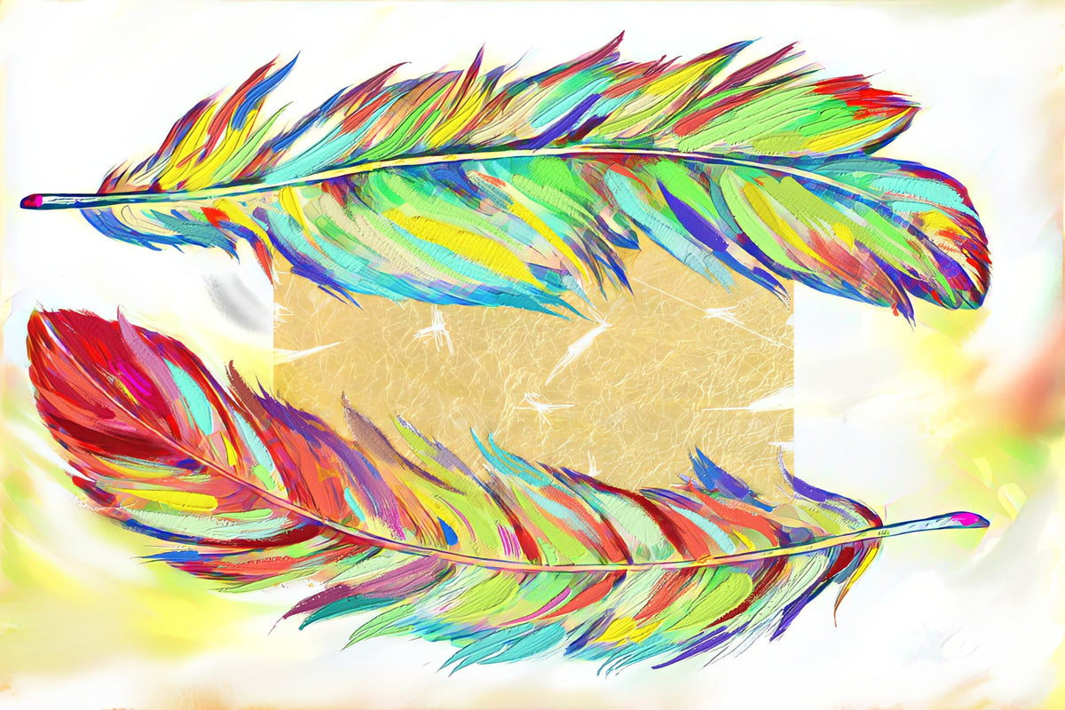 Cuadro de plumas colorido - la obra