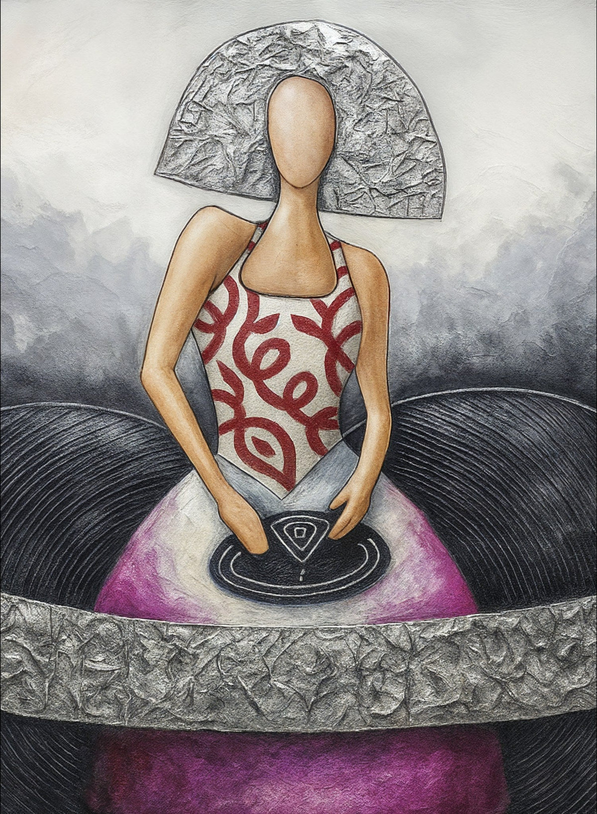 Cuadro Menina con bolso y fondo gris - la obra
