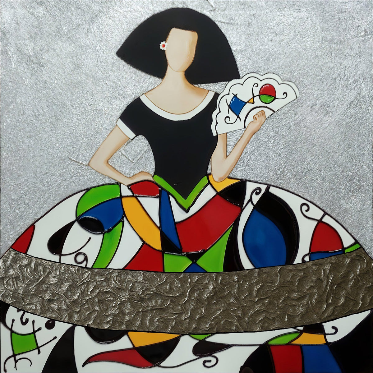 Cuadro de Menina collage con abanico - la obra