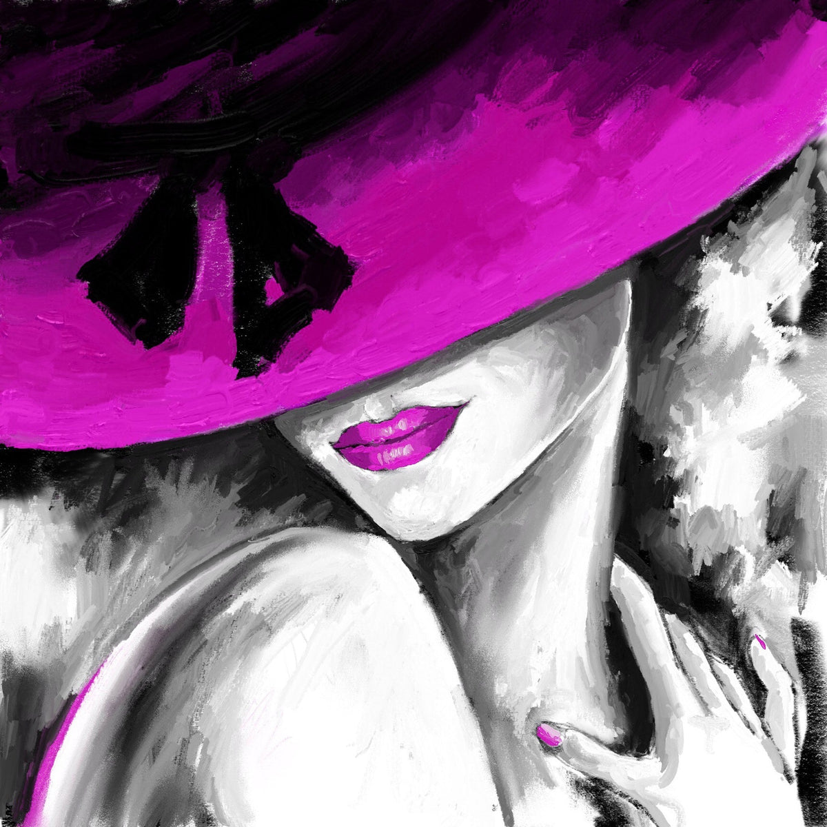Dama sombrero magenta lazo negro - la obra