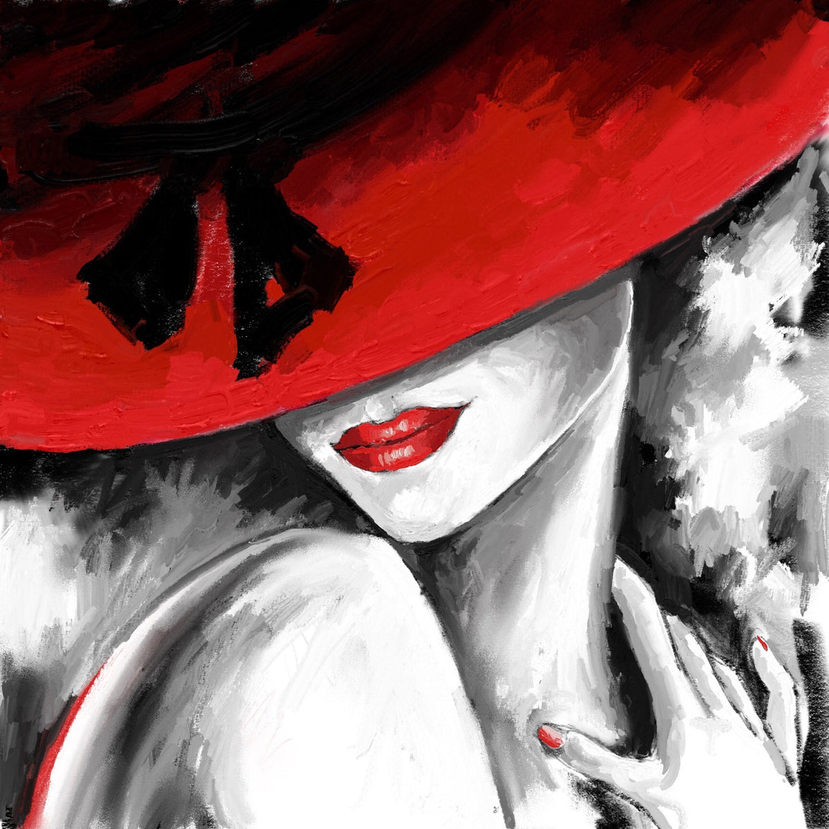 Cuadro de Mujer con sombrero rojo y lazo - la obra