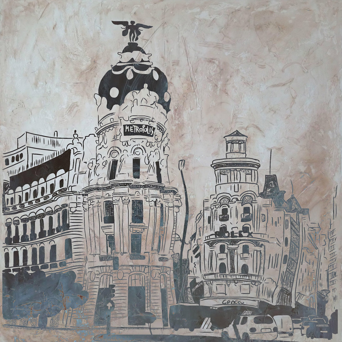Cuadro de Madrid con Metrópolis sepia - la obra