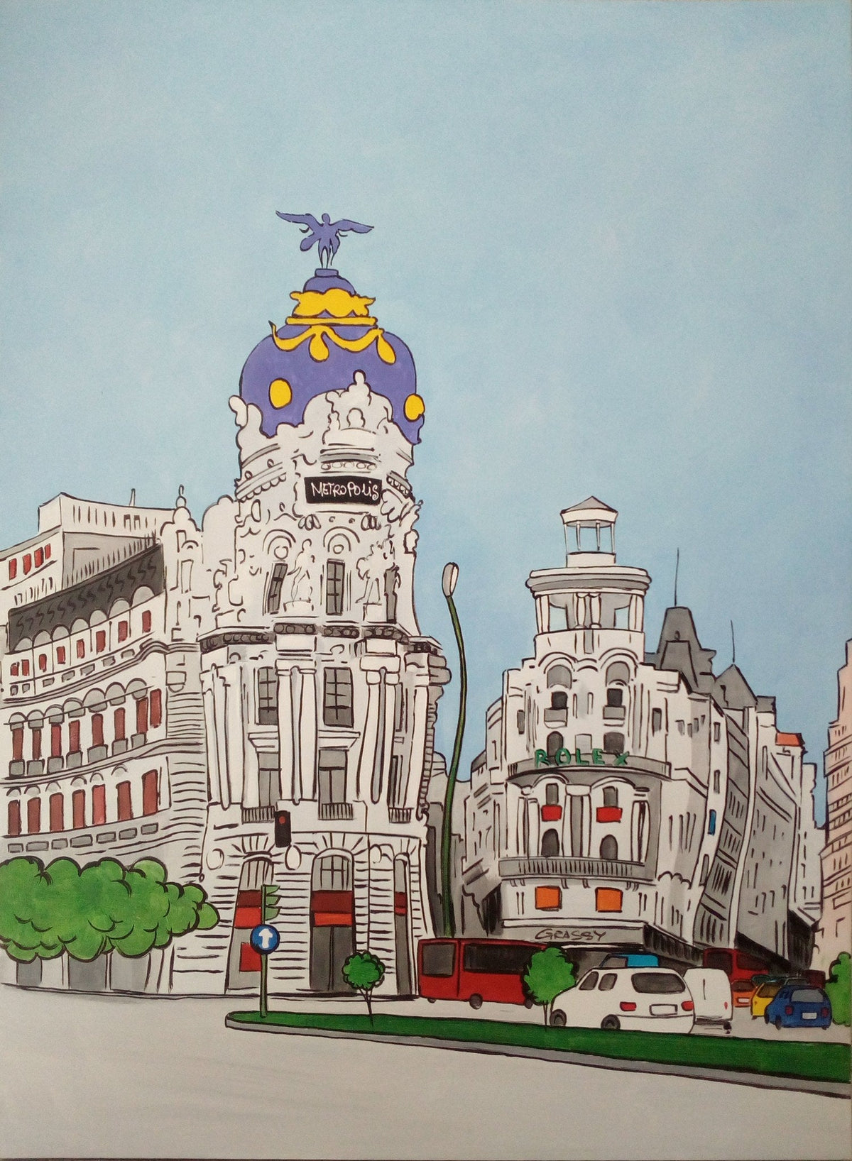 Cuadro edificio Metrópolis de Madrid cómic - la obra