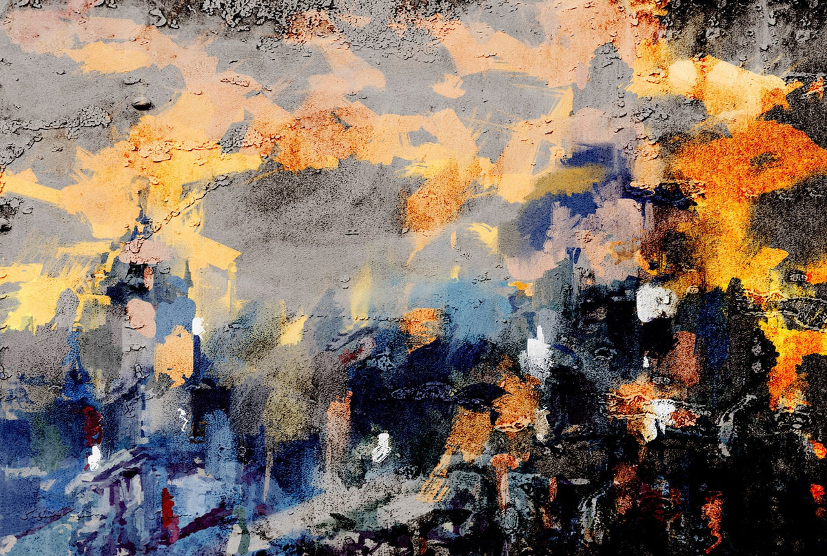 Cuadro abstracto con escena urbana - la obra
