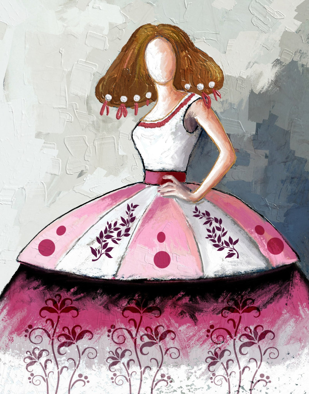 Cuadro de menina moderna en grises y rosa - la obra