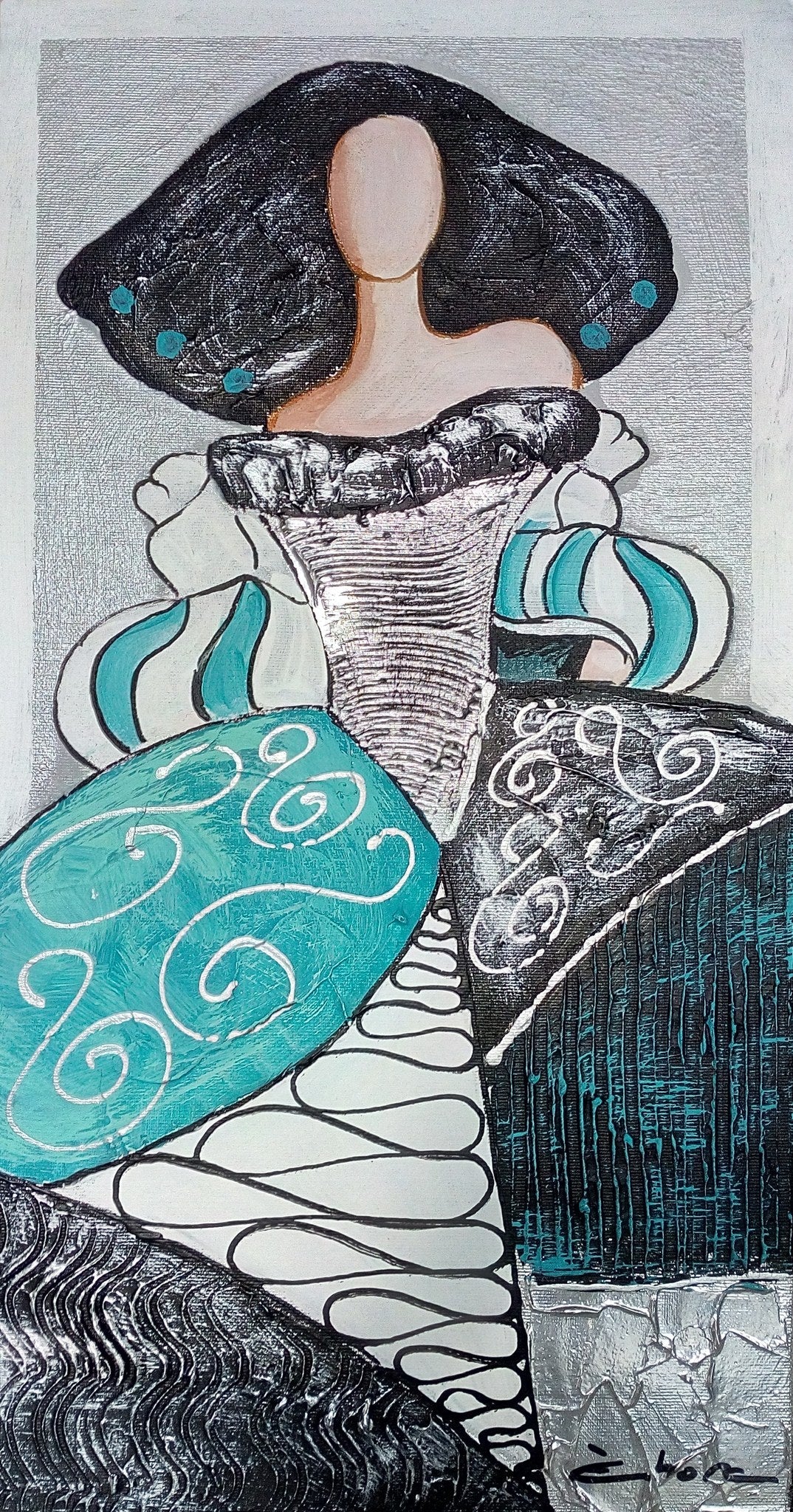 Cuadro de menina moderna turquesa vertical - la obra