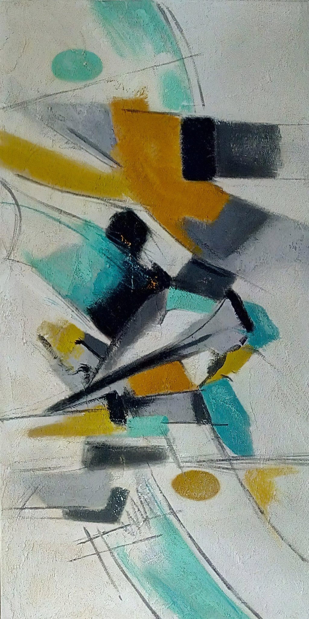 Cuadro abstracto mostaza y turquesa - la obra