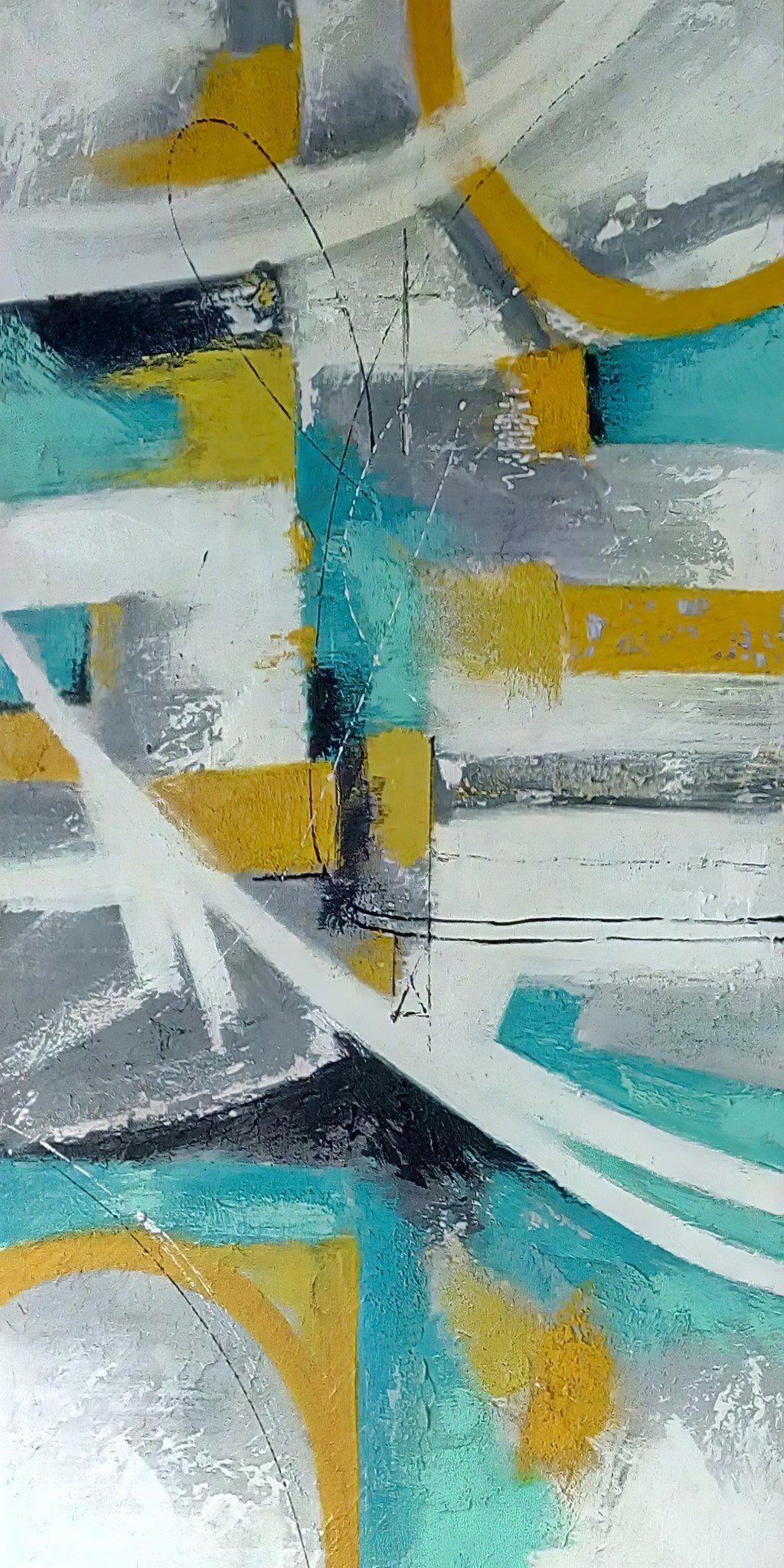 Cuadro abstracto turquesa y mostaza - la obra