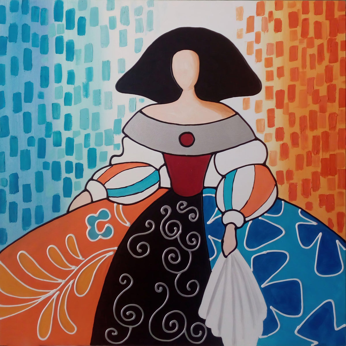 Menina azul y naranja con pañuelo - la obra