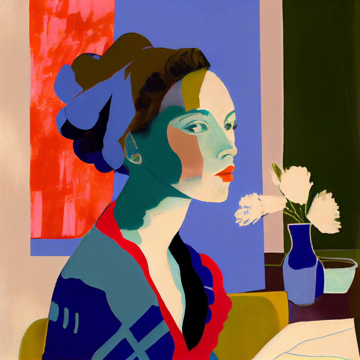 Cuadro rostro femenino estilo Matisse - la obra
