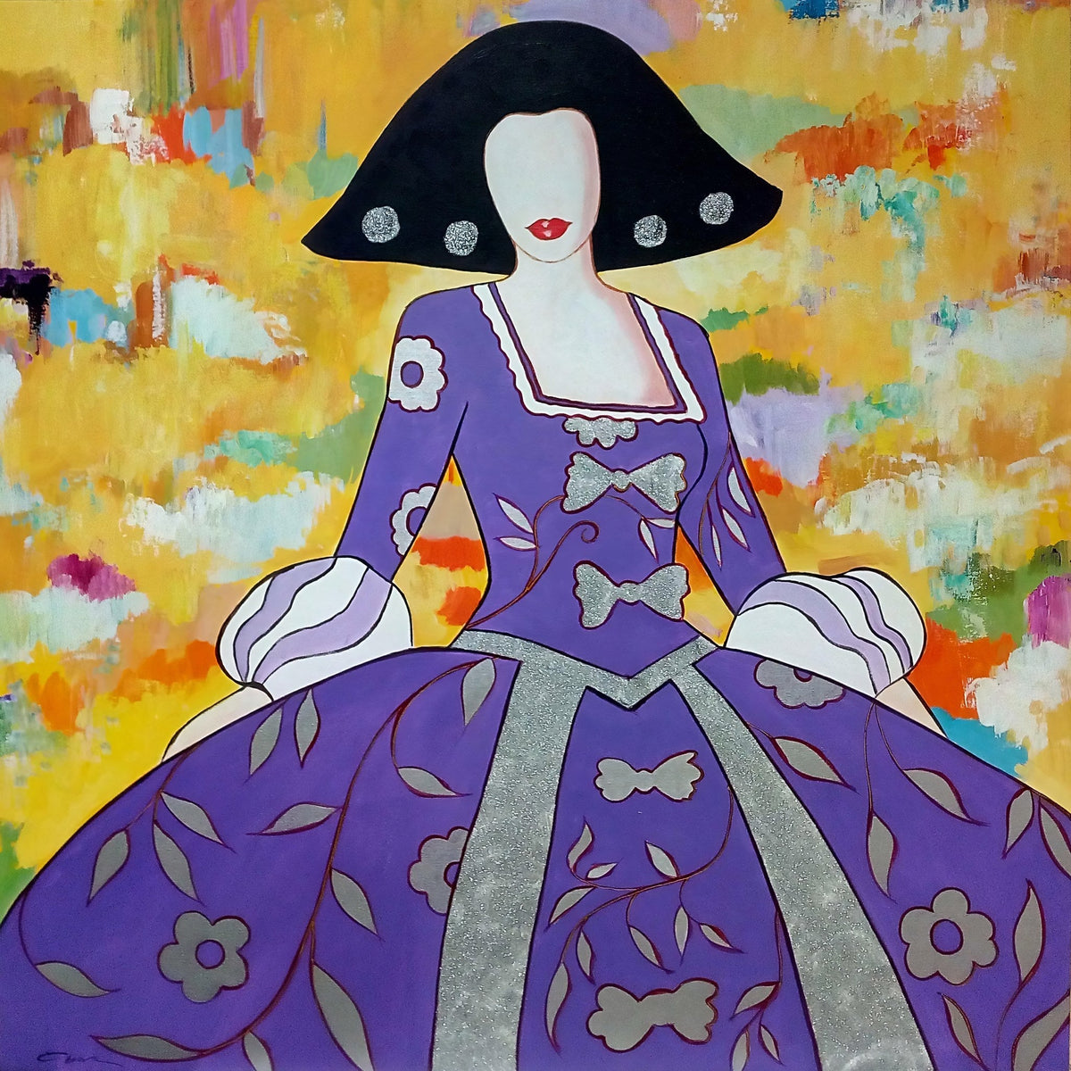 Cuadro de Menina malva fondo abstracto - la obra