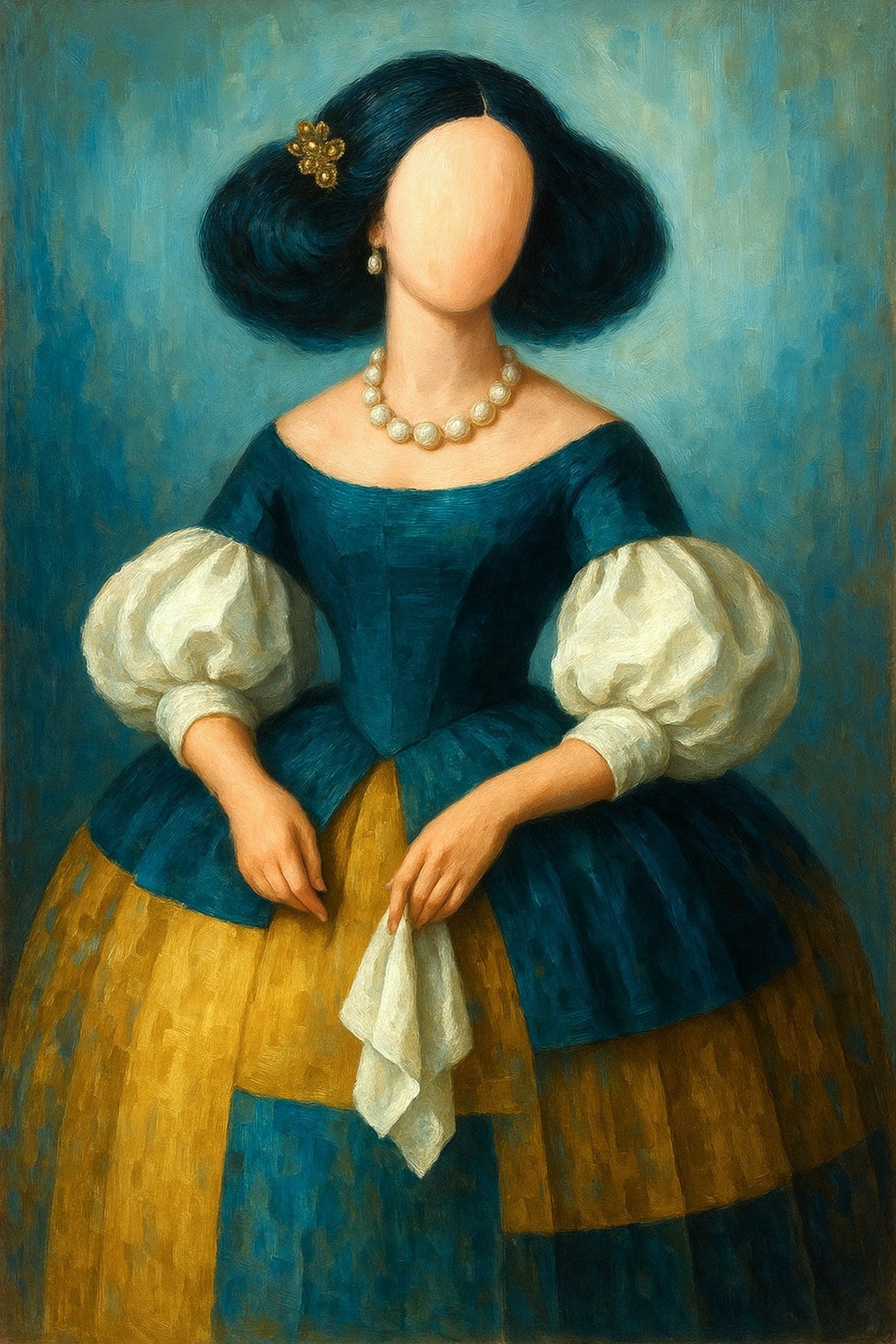 Cuadro de menina turquesa y ocre - la obra