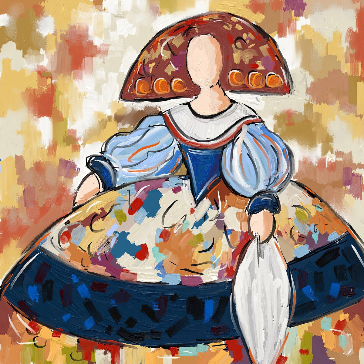 Cuadro de menina tonos tostados y azul - la obra