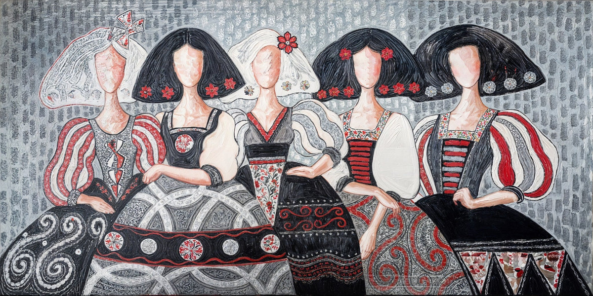 Cuadro de Meninas en grises y rojo - la obra