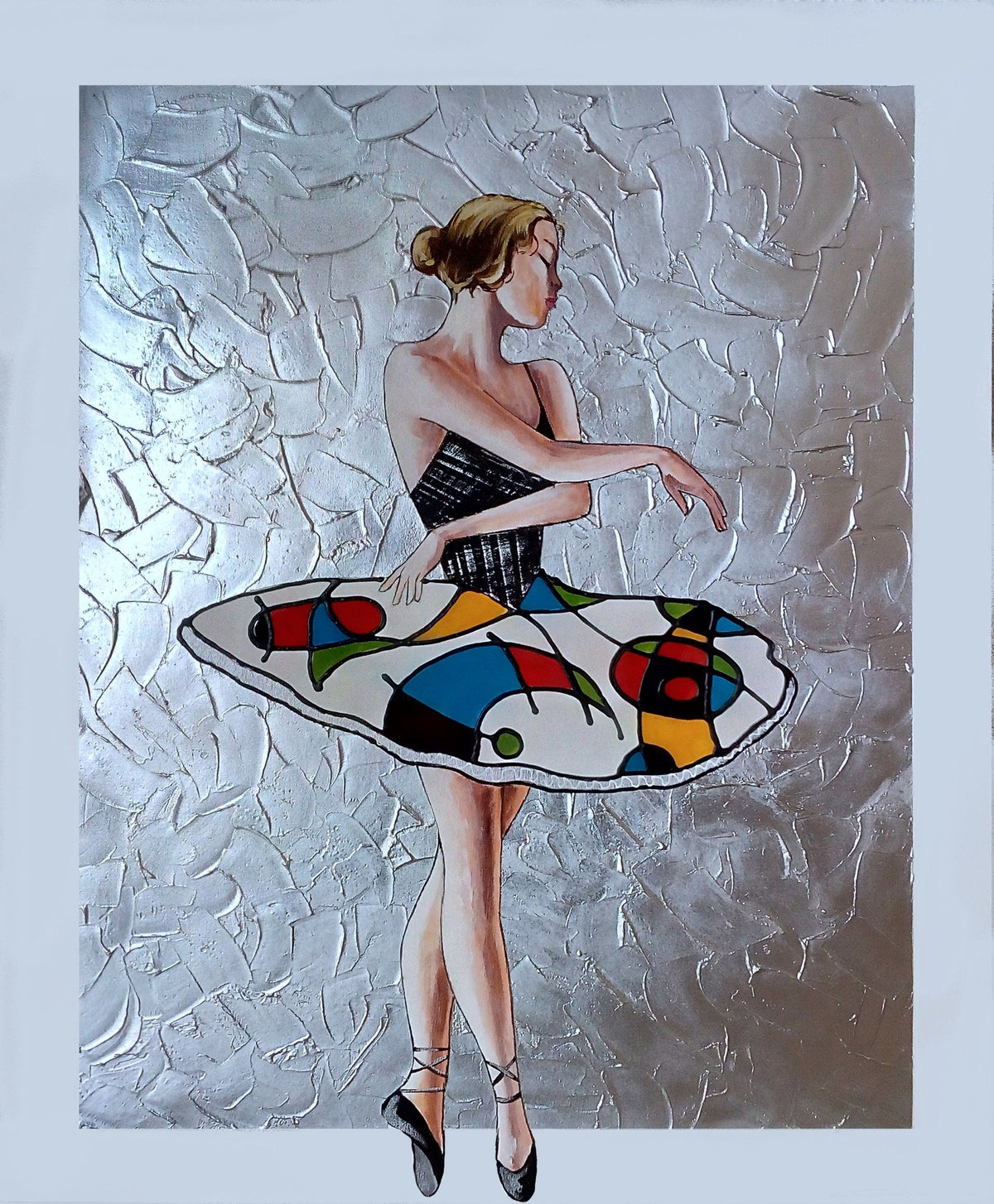 Pareja de cuadros bailarinas con abstractos - la obra