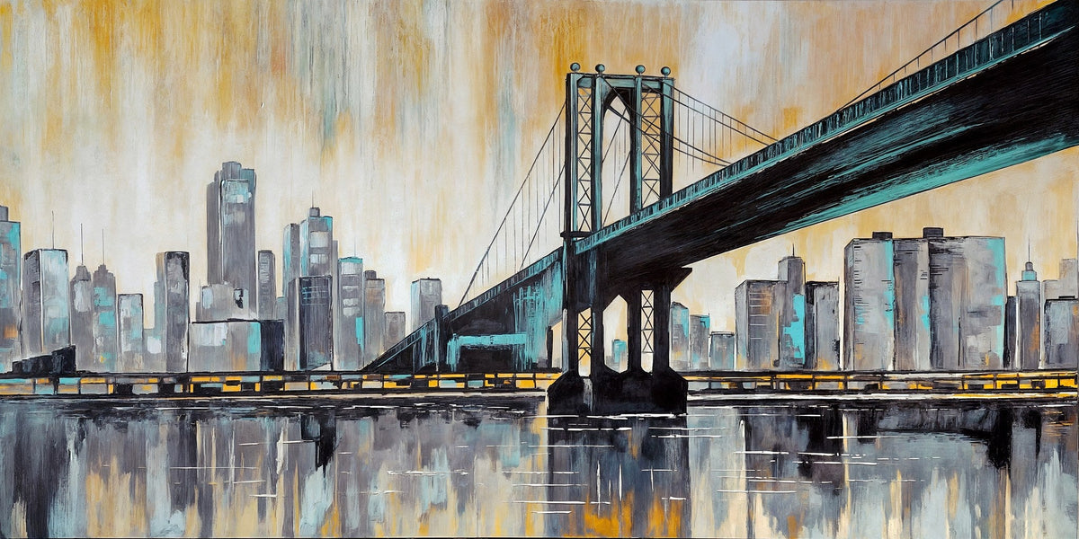 Cuadro de New York Skyline en gris y mostaza - la obra
