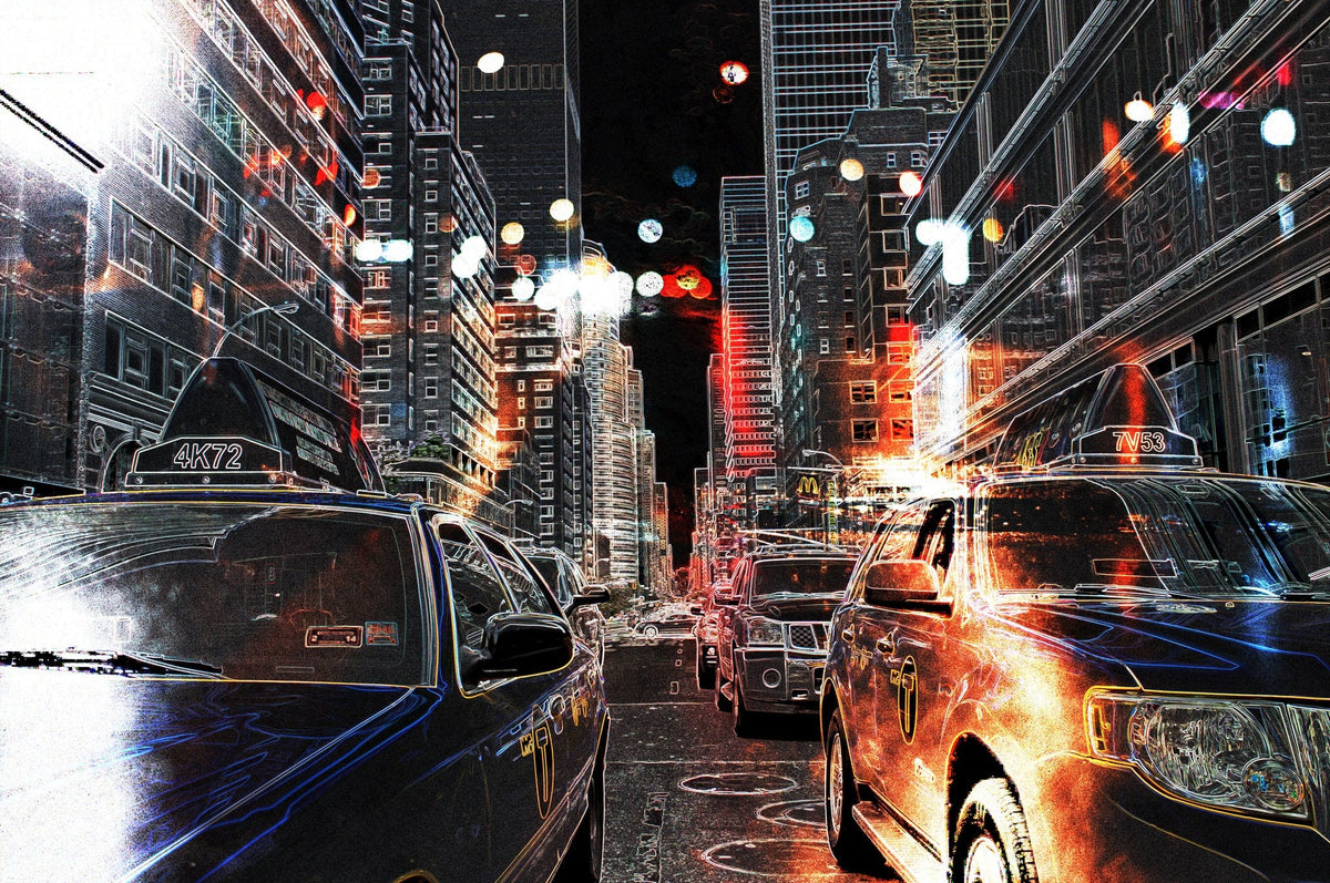 Cuadro New York nocturno con taxis impreso - la obra