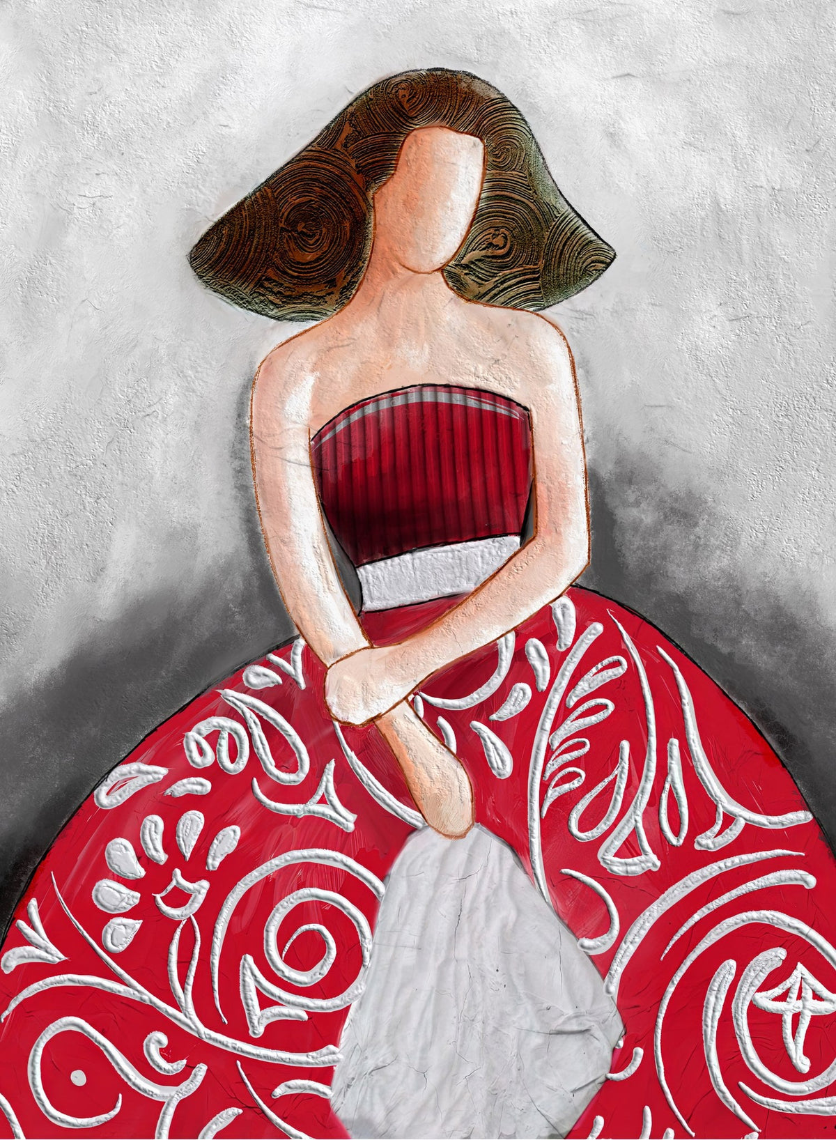 Cuadro de Menina en rojo y grises - la obra