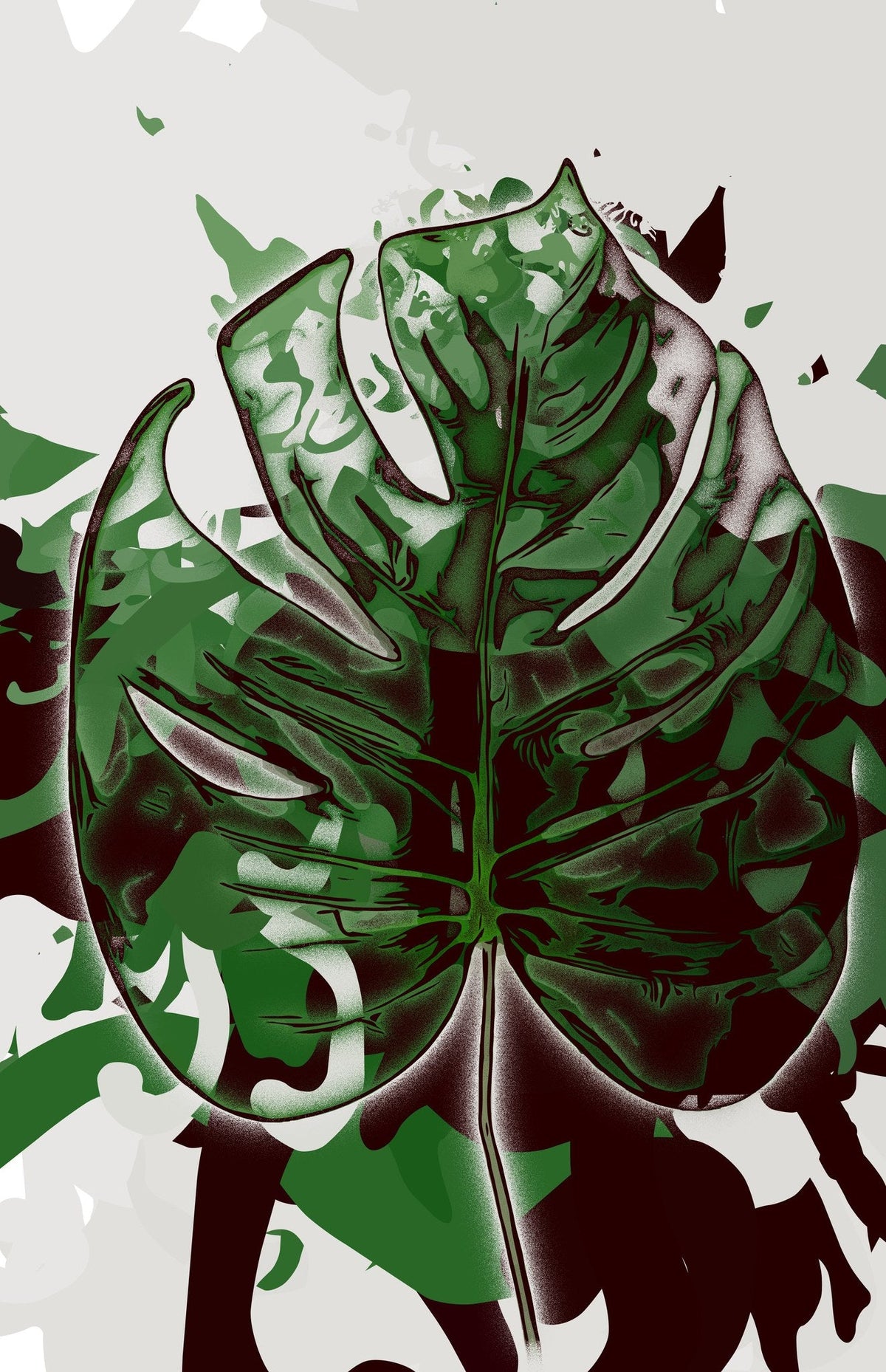 Cuadro abstracto con hoja tropical verde - la obra