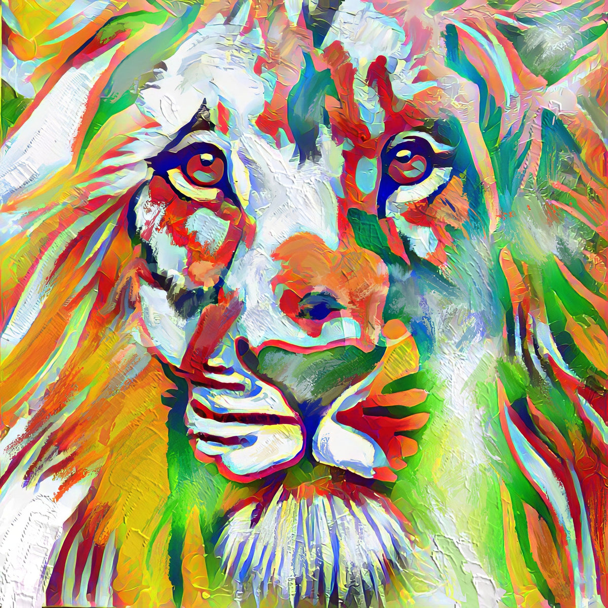 Cuadro étnico de león en colores flúor - la obra