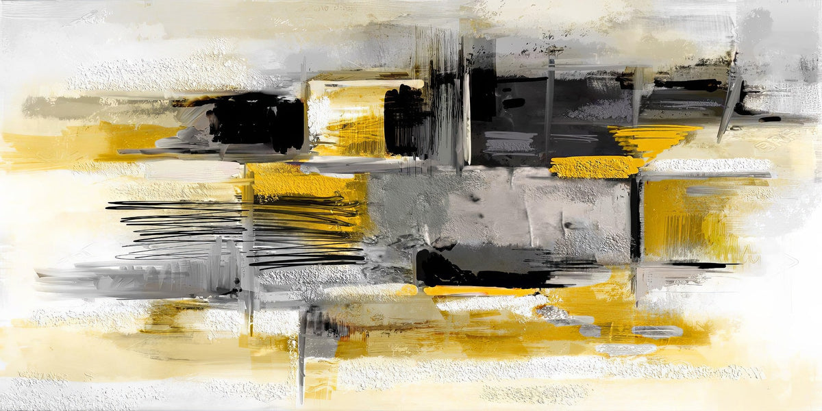 Cuadro abstracto en gris y Amarillo Mostaza - la obra