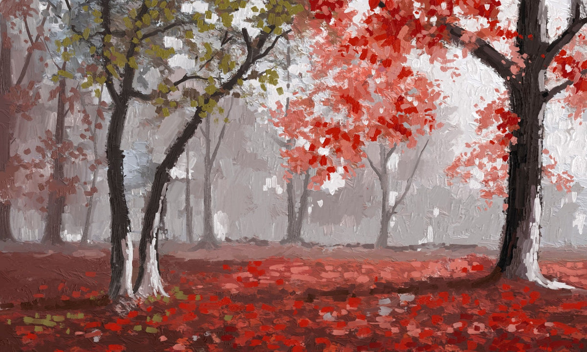 Cuadro de paisaje otoñal árboles en rojo - la obra