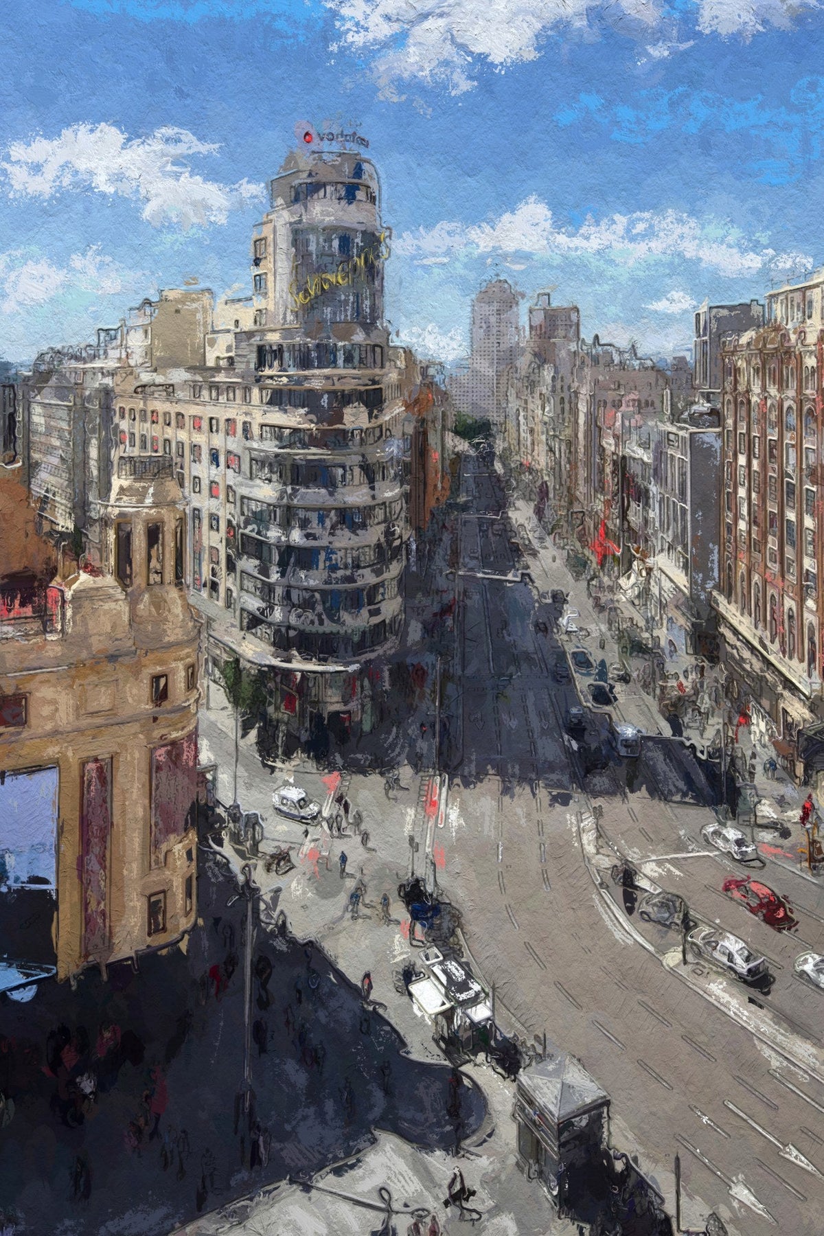 Cuadro vertical de Madrid edificio Schweppes - la obra