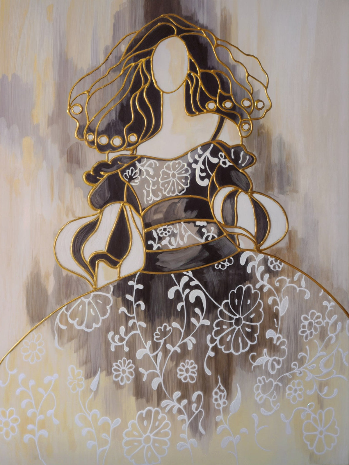 Pareja de cuadros de meninas con ocre - la obra