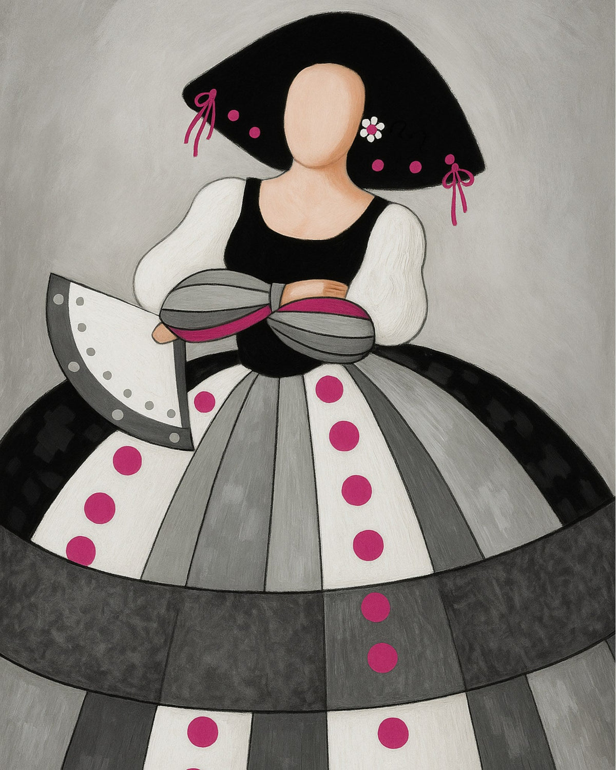 Cuadro de Menina en grises y magenta - la obra