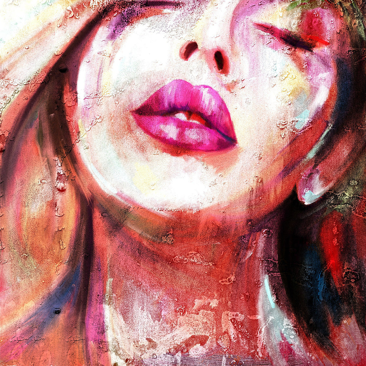 Cuadro Rostro de mujer labios magenta - la obra