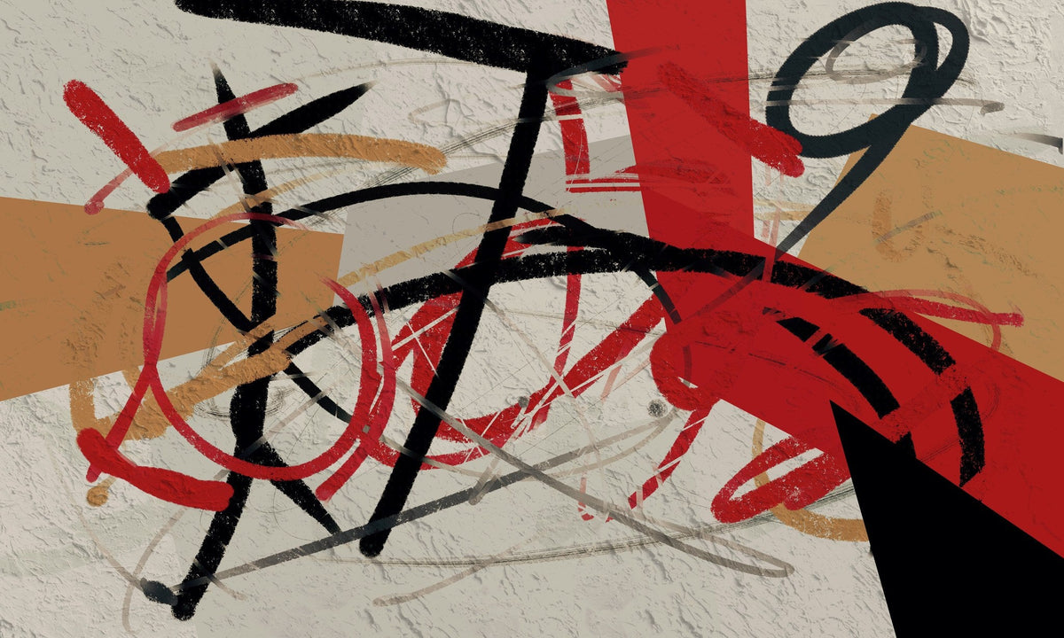 Cuadro Abstracto geométrico rojo negro y ocre - la obra