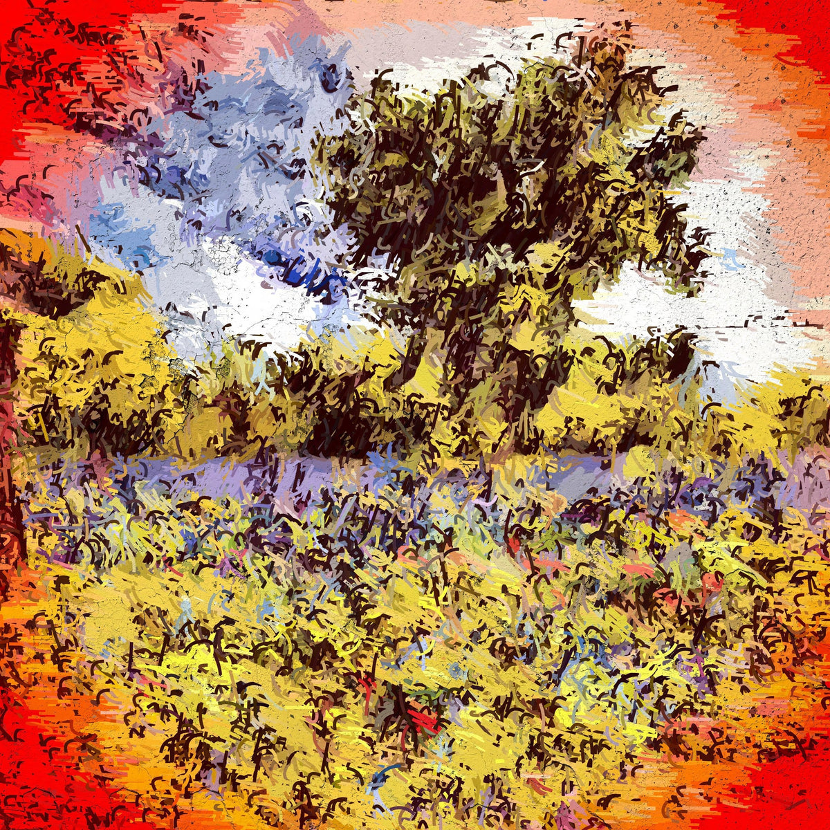 Cuadro de paisaje expresionista con árbol - la obra