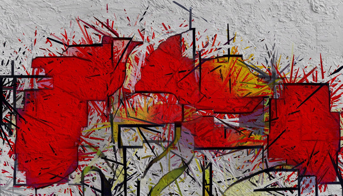 Cuadro abstracto deconstruído flores rojas - la obra