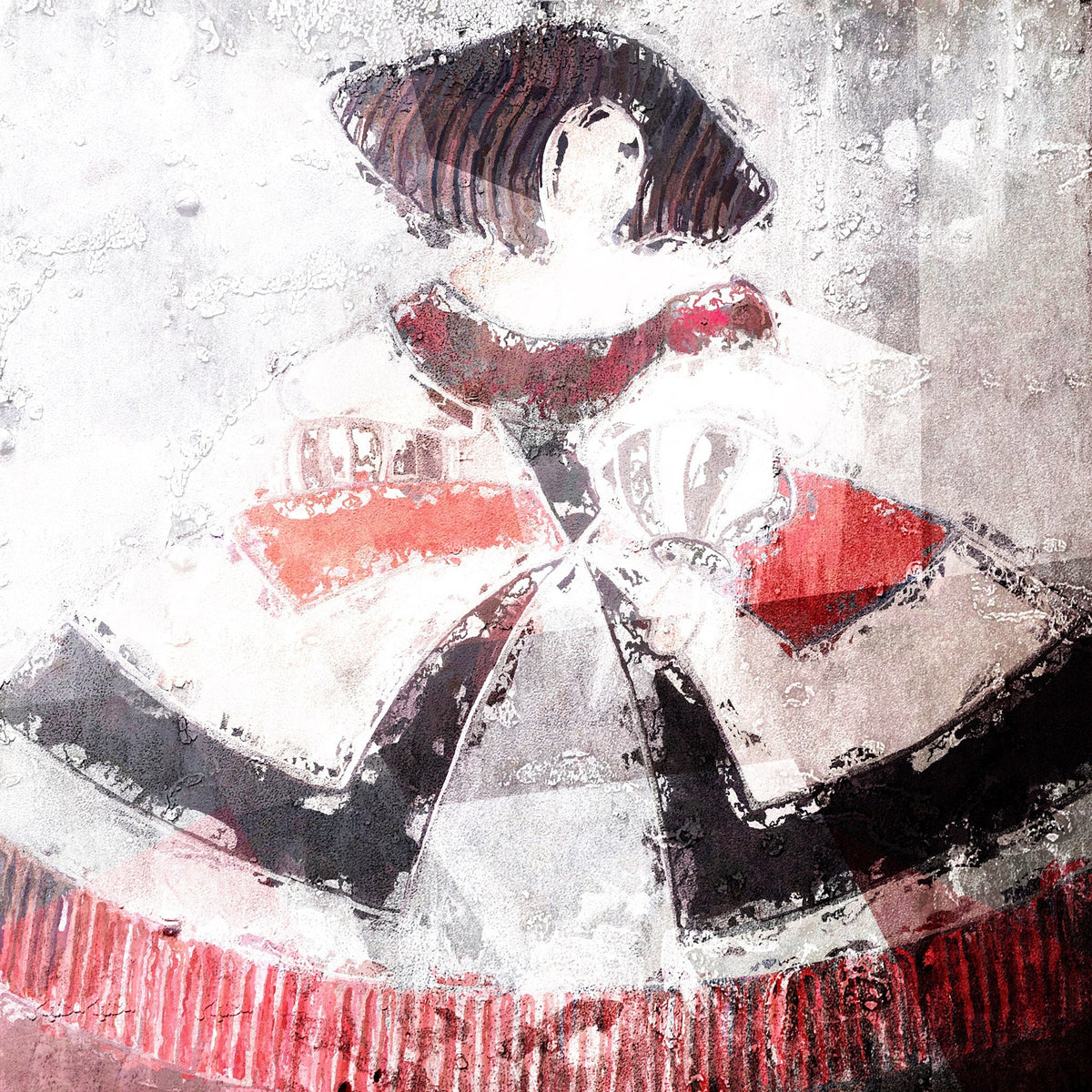 Cuadro de menina difusa en rojo y negro - la obra