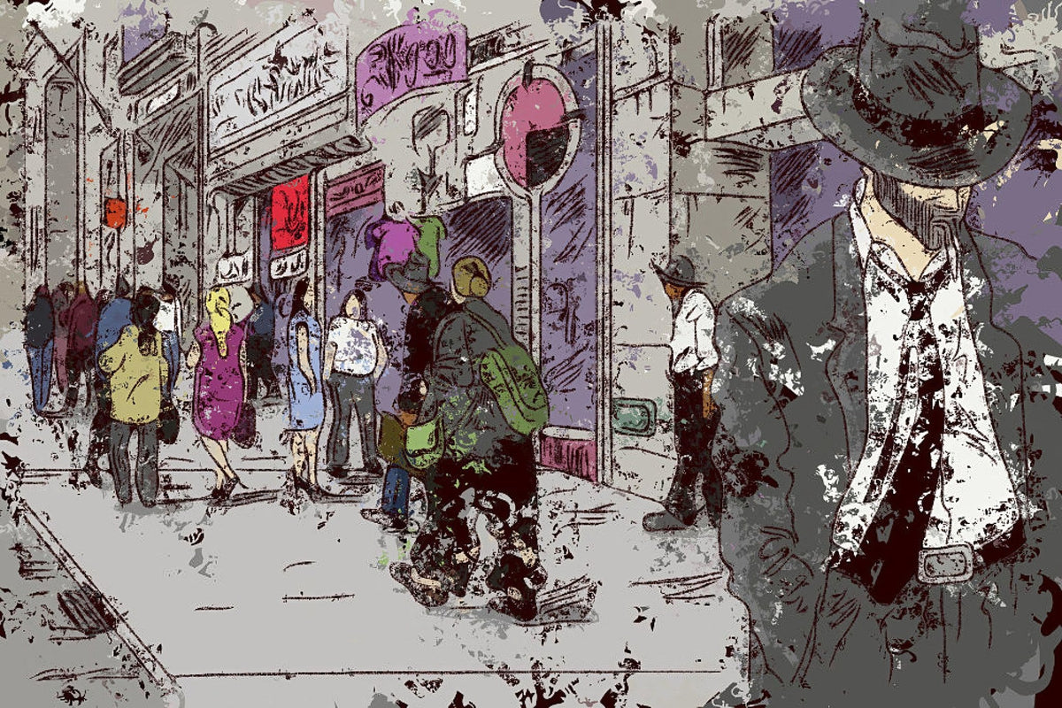Cuadro New York cómic figuras paseando - la obra
