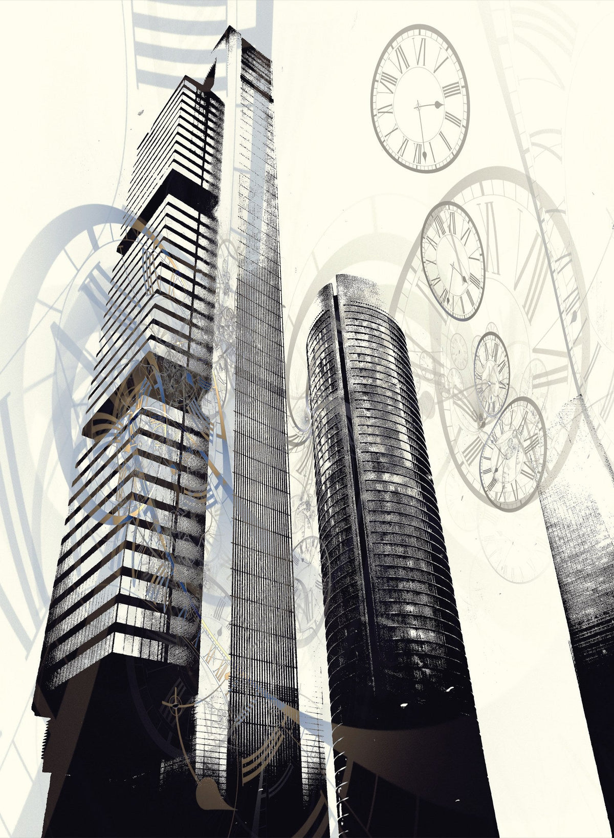 Cuadro Torres de Madrid y Relojes - la obra